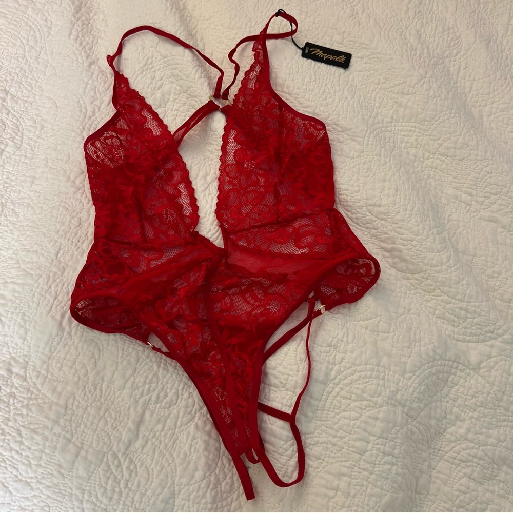 Mapale Brand New With Tags Red Lace Teddi Lingerie